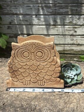 FAUX carved Wood Owl Napkin/Letter Holder - Natural Wood Look